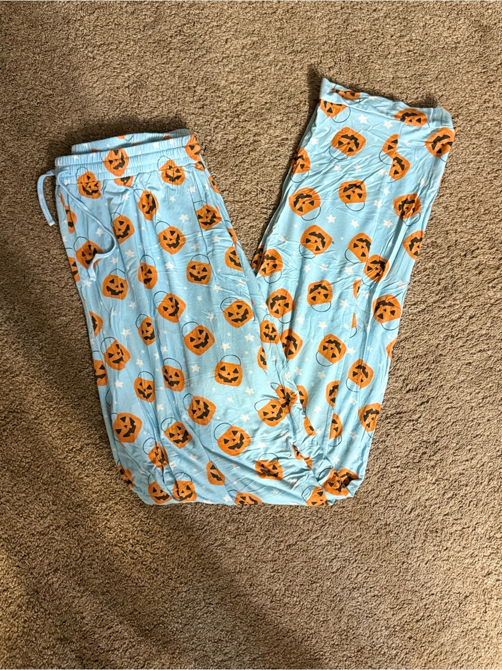 Adult Pumpkin Print Light Blue BAMBOO Pajama Pants